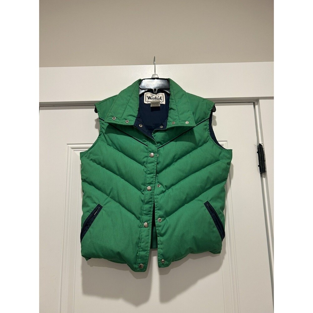 Vtg 80 Woolrich Woman Green Down Puffer Vest Chevron Quilted Western Medium Gorp